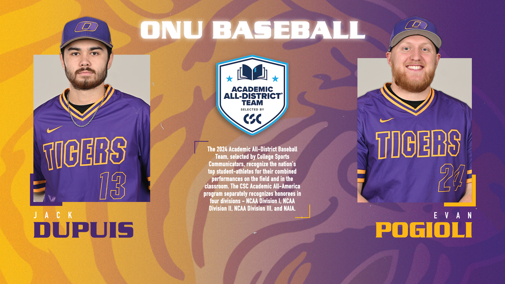 DUPUIS, POGIOLI NAMED TO CSC ACADEMIC ALL-DISTRICT BASEBALL TEAM