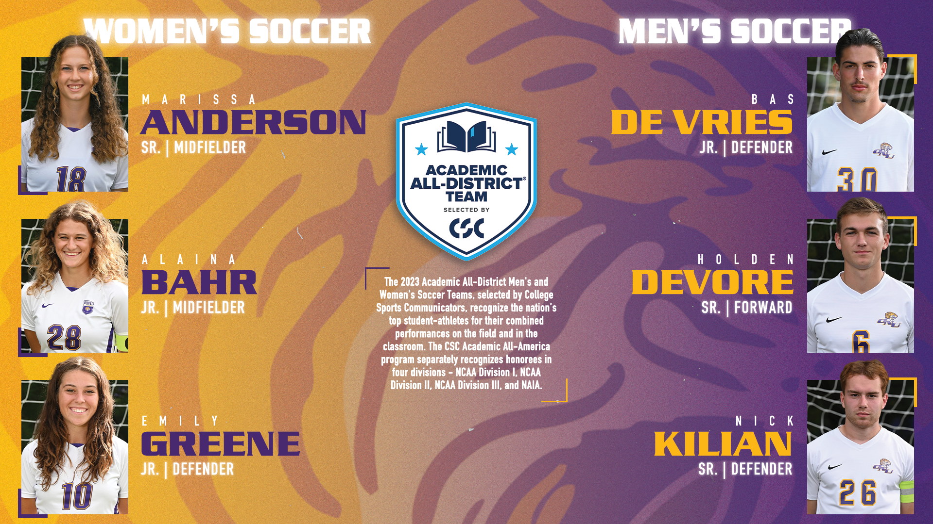 SIX TIGERS NAMED TO CSC ACADEMIC ALL-DISTRICT TEAM