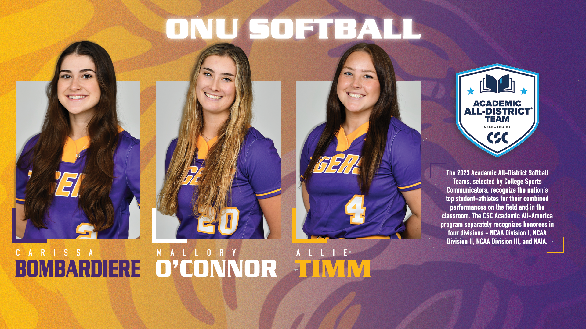 THREE TIGERS SELECTED TO CSC ACADEMIC ALL-DISTRICT SOFTBALL TEAM