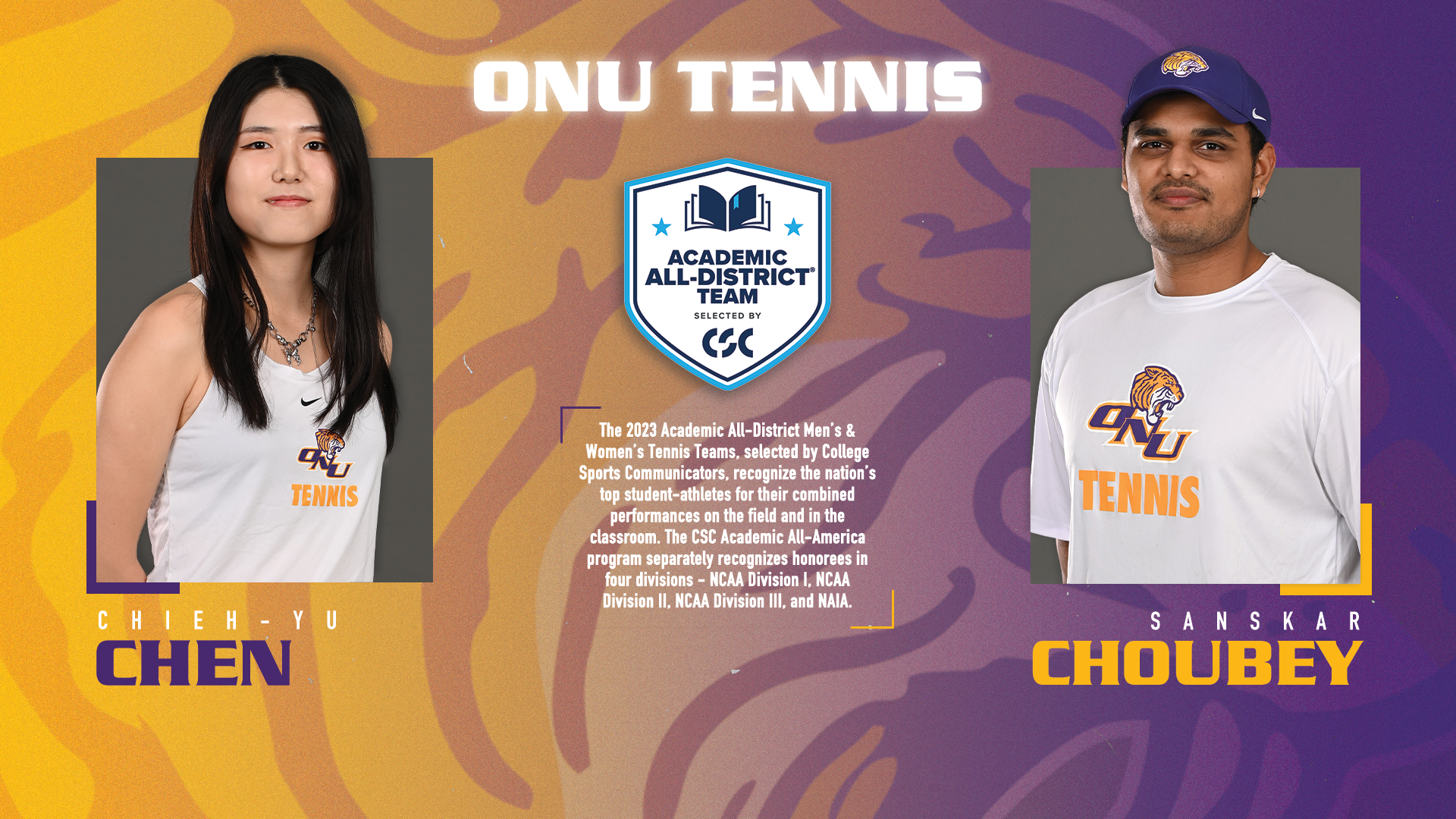 CHEN, CHOUBEY NAMED TO CSC ACADEMIC ALL-DISTRICT TEAMS