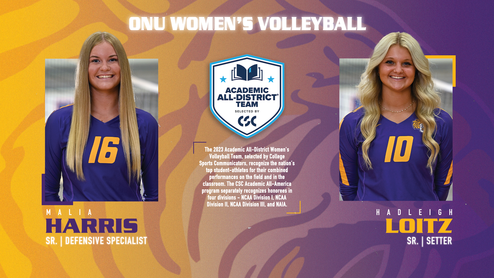 HARRIS, LOITZ NAMED TO CSC ACADEMIC ALL-DISTRICT TEAM